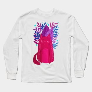 Cat and foliage - pink, purple and blue Long Sleeve T-Shirt